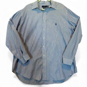 Ralph Lauren XLT Blue Pinstripe Button-Down Shirt Classic Stretch Cotton